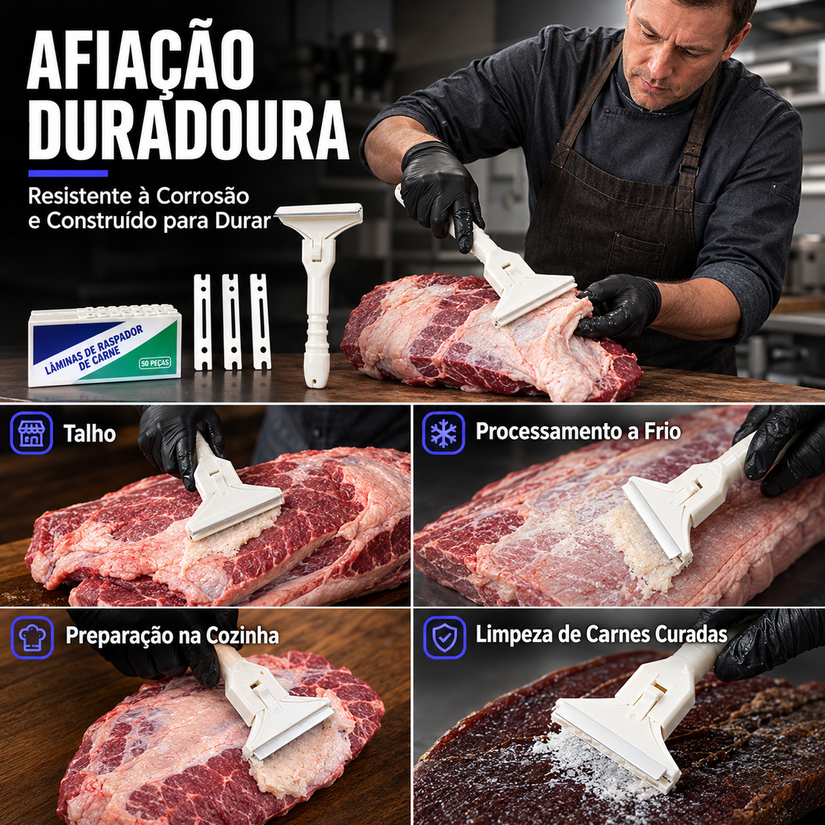 🥩🔥 50% DE DESCONTO! Raspador de Carne em Aço Inoxidável – Ferramenta Fácil para Remover Gordura e Fáscia de Carne de Vaca e Porco 🔪✨