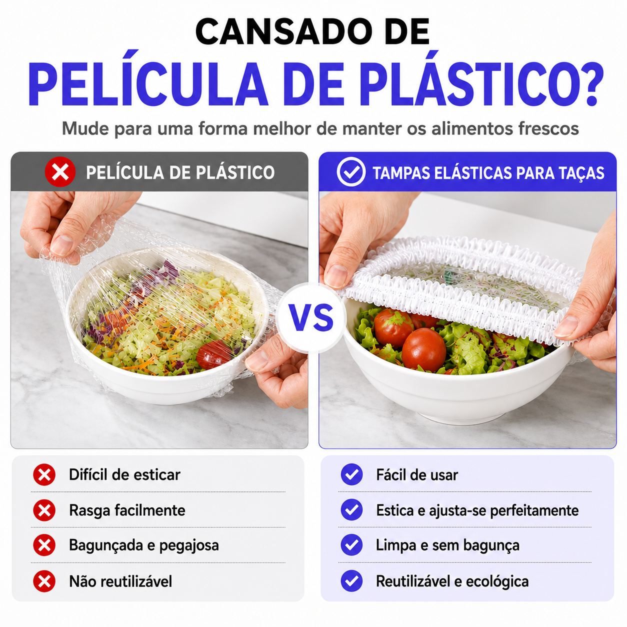 100 Tampas Elásticas Descartáveis para Alimentos 🍽️