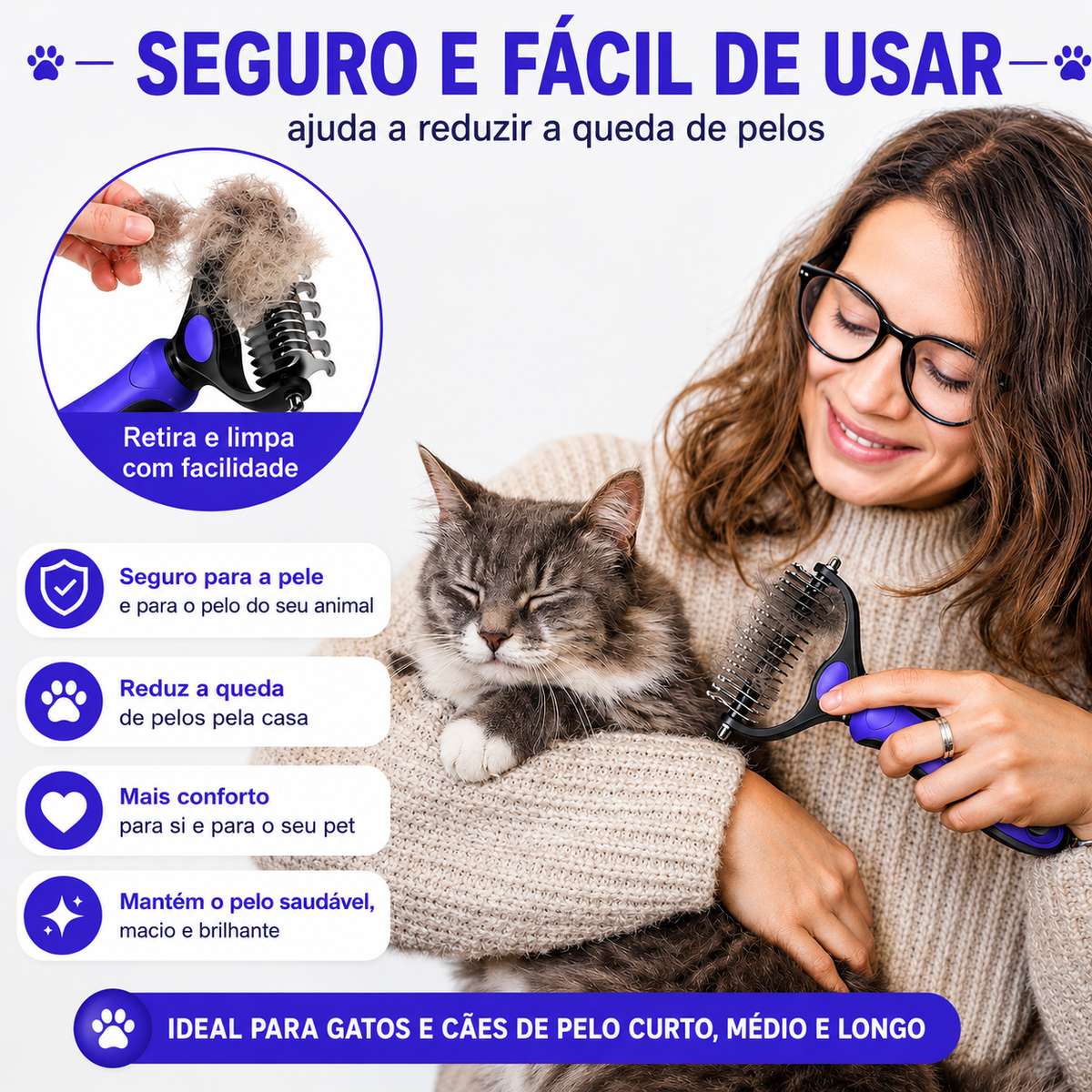 🐾 **Escova de Tosa Dupla Face para Animais – Remoção de Pelo e Desembaraço Sem Dor com Ancinho para Subpelo, para Cães e Gatos**