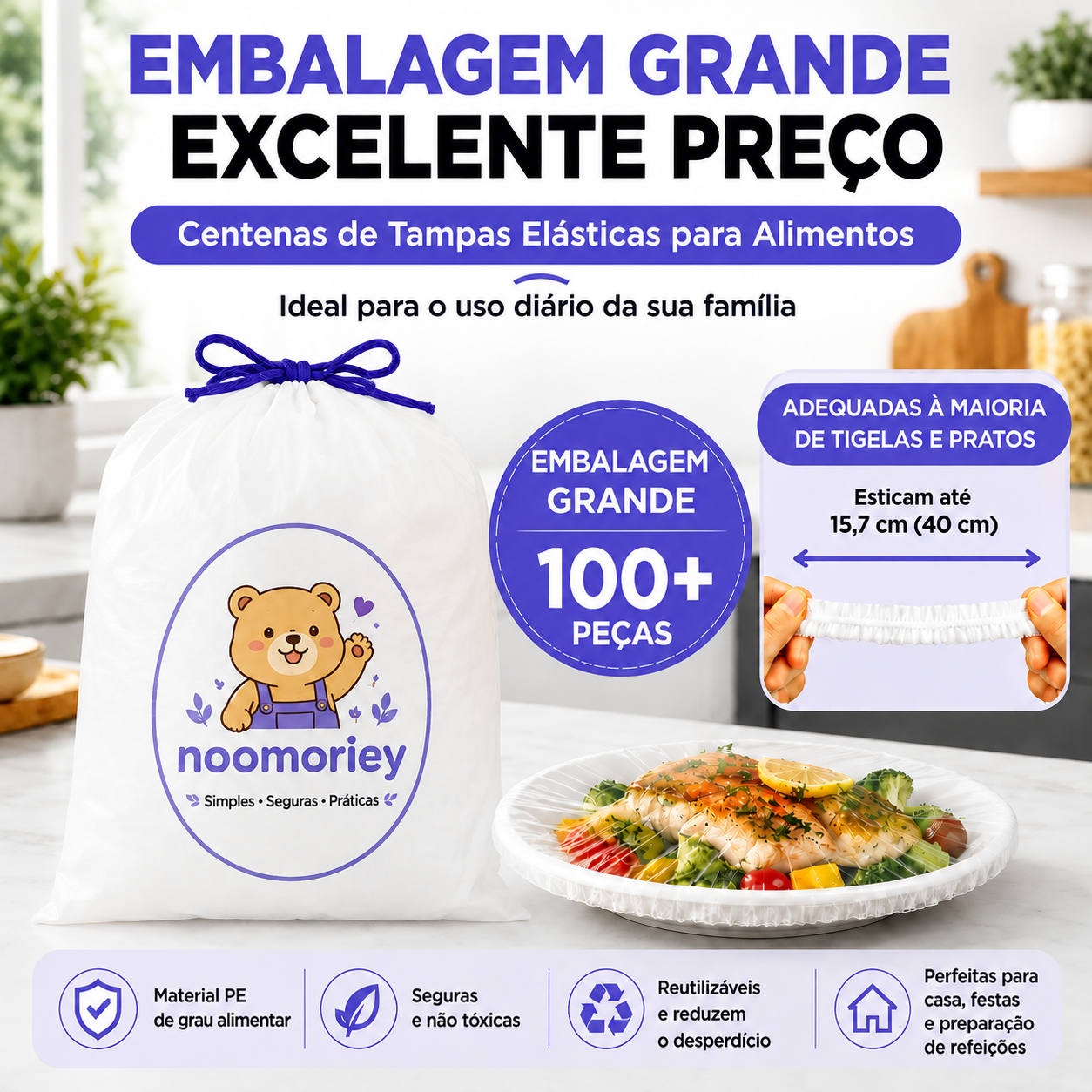 100 Tampas Elásticas Descartáveis para Alimentos 🍽️