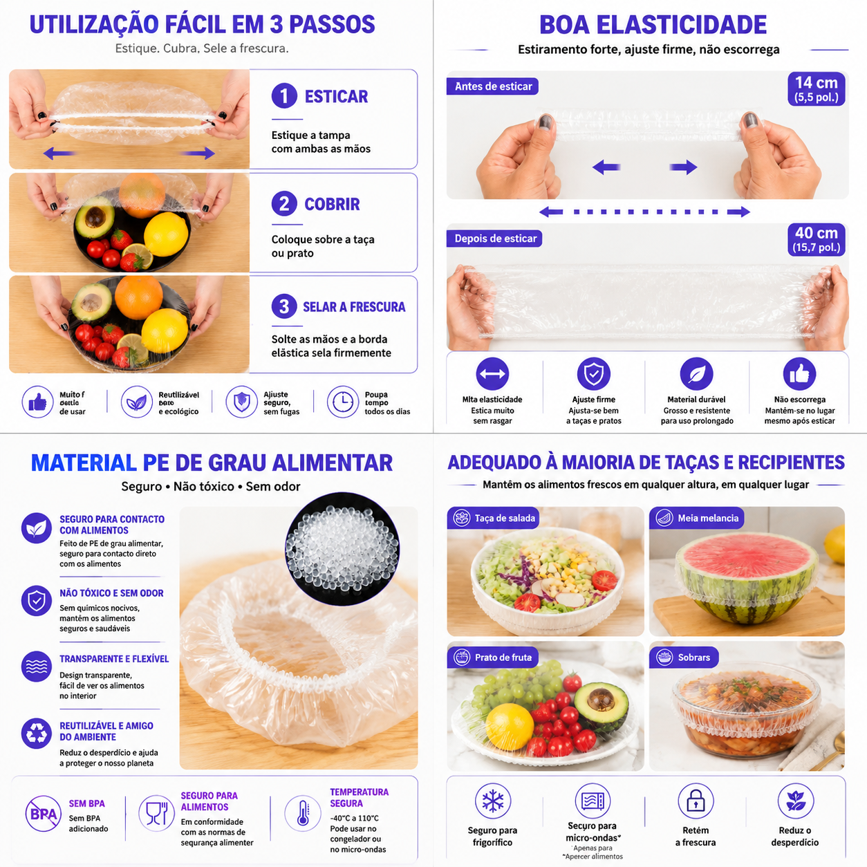 100 Tampas Elásticas Descartáveis para Alimentos 🍽️