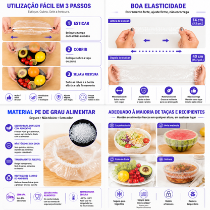 100 Tampas Elásticas Descartáveis para Alimentos 🍽️
